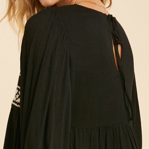 NEW Black Ethnic Embroidered BOHO Babydoll Dress - Picture 7 of 11